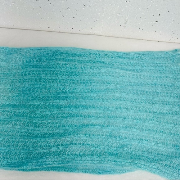 Baby Mo Light Aqua Blue Kid Mohair Scarf 19 x 63” - Picture 9 of 11